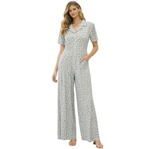 Carol Anderson California Vintage 90s  Floral Jumpsuit Sage Green Womens  8 NEW